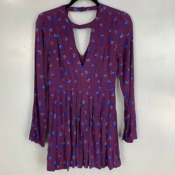 Like New Free People long-sleeve boho dress, sz 2 - Picture 2 of 6